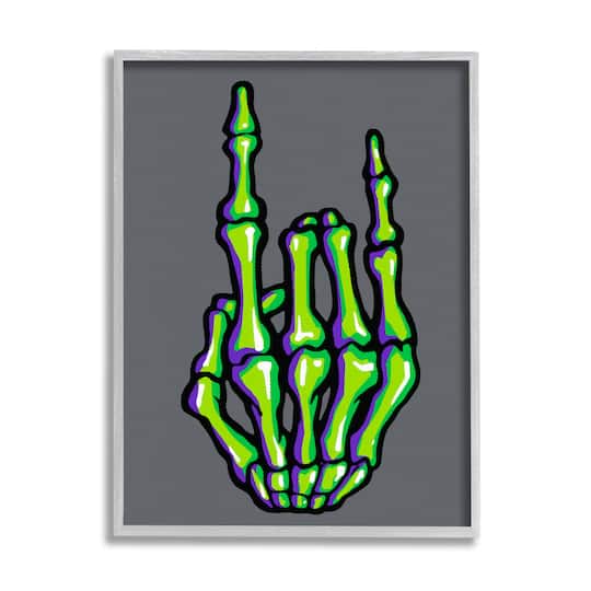 Stupell Industries Rock On Skeleton Hand Framed Giclee Wall Art